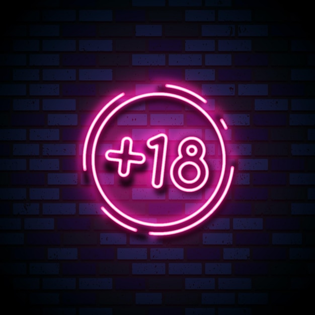 Free vector number eighteen plus in neon style sign