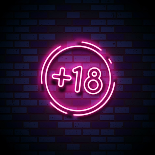 Number eighteen plus in neon style sign