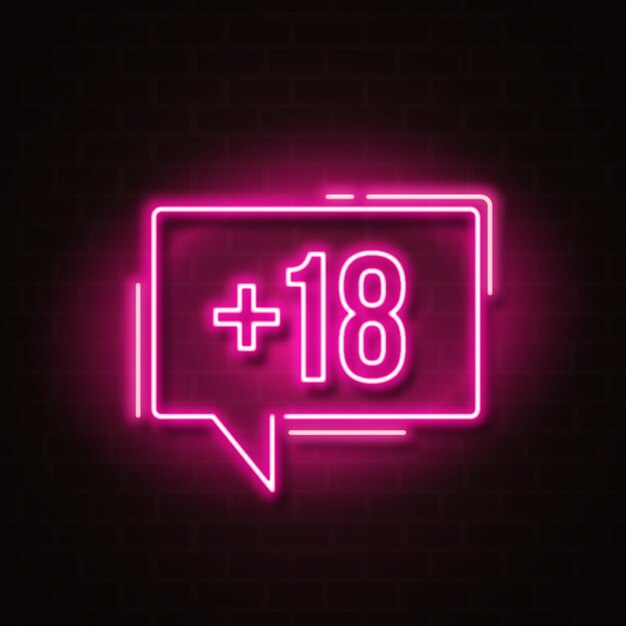 Number eighteen plus in neon style symbol