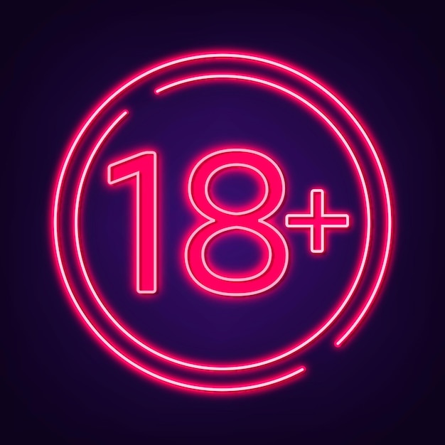 Free vector number eighteen plus in neon style