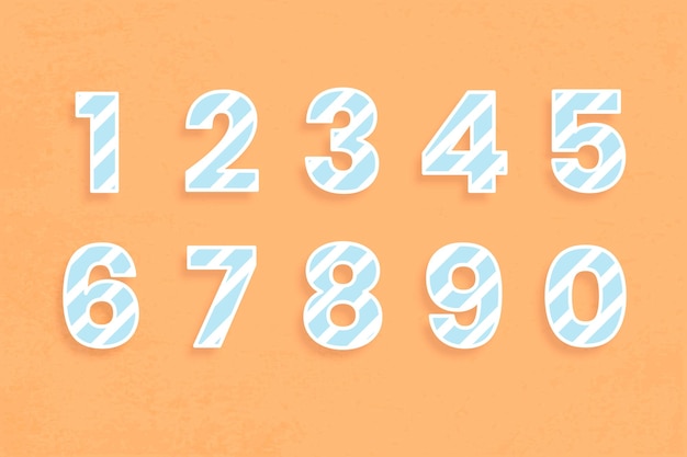 Free vector number font set illustration  stripe pattern