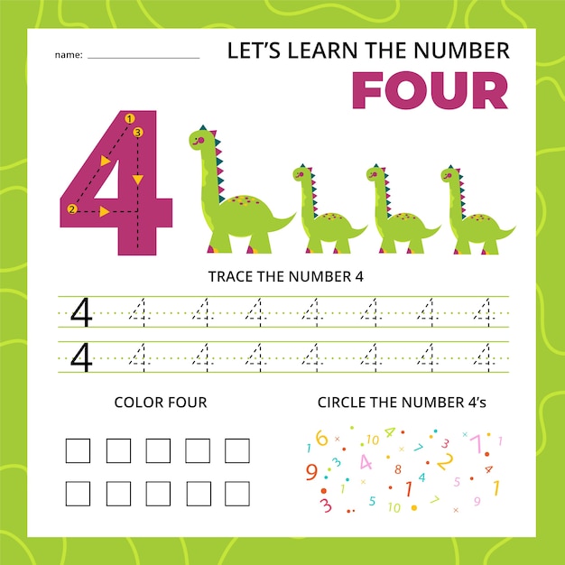 Number four worksheet for kids