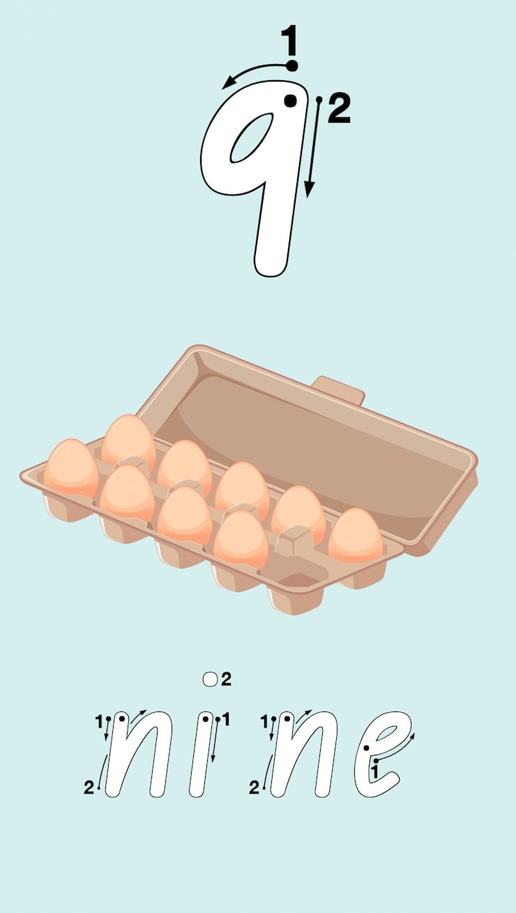 Free Vector number nine tracing guide