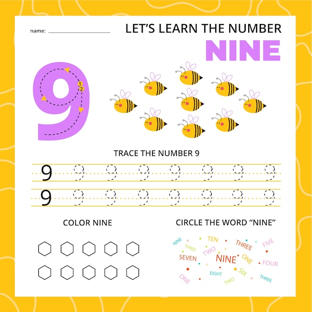 Number nine worksheet for kids