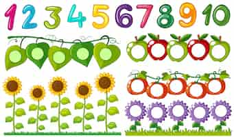 Free vector number one to ten with leaves and flowers frames