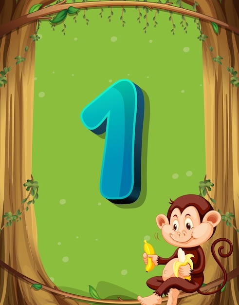 Free vector number one with only one monkey in the tree