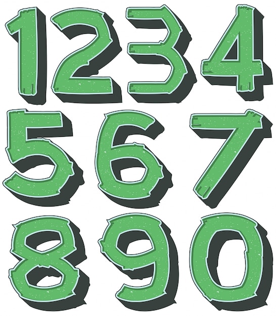 Free vector number one to zero in green