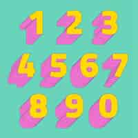 Vettore gratuito set di numeri carattere tipografico stilizzato 3d
