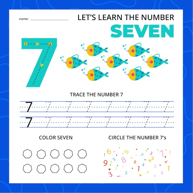 Free vector number seven worksheet for kids