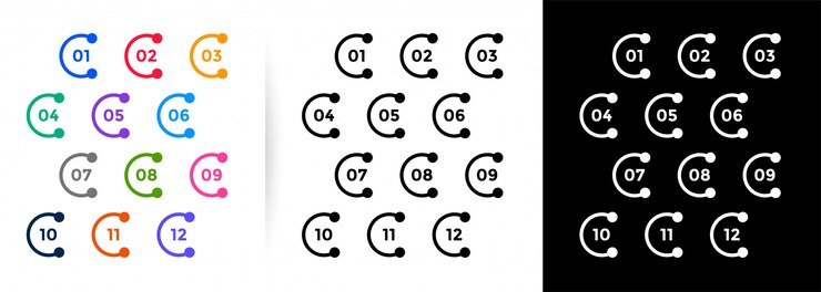 Free Vector numbered bullet points collection from one to twelve
