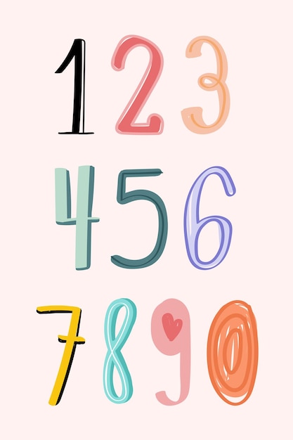 Numbers 0-9 hand drawn doodle style typography set vector