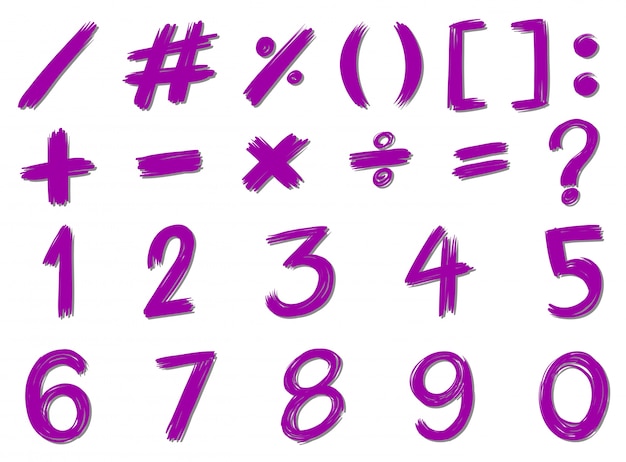 Числа и знаки в фиолетовом цвете