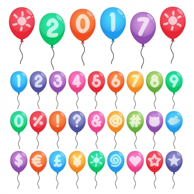 Numbers and symbols of colors in balloons