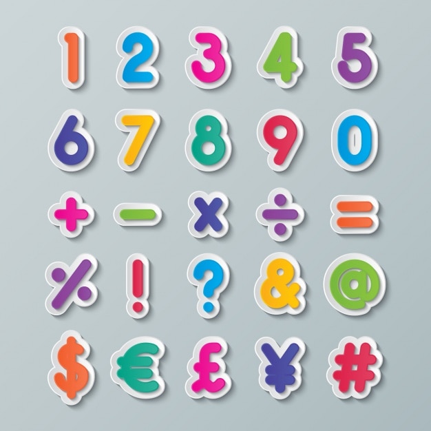 Free vector numbers and symbols of colors