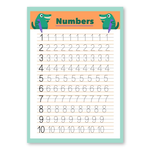 Numbers tracing template