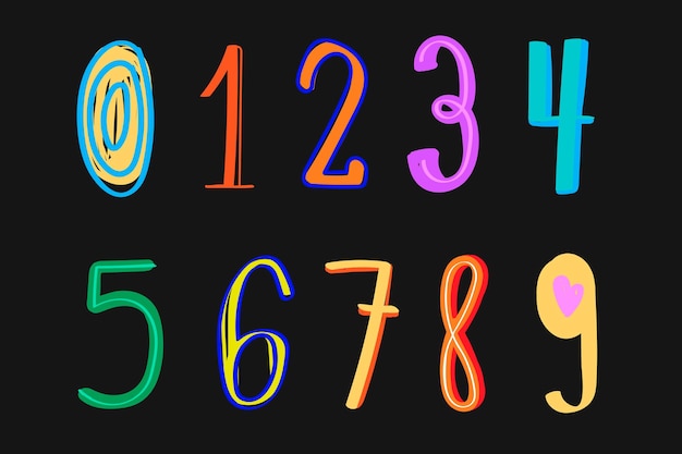 Free vector numbers vector colorful doodle typography set