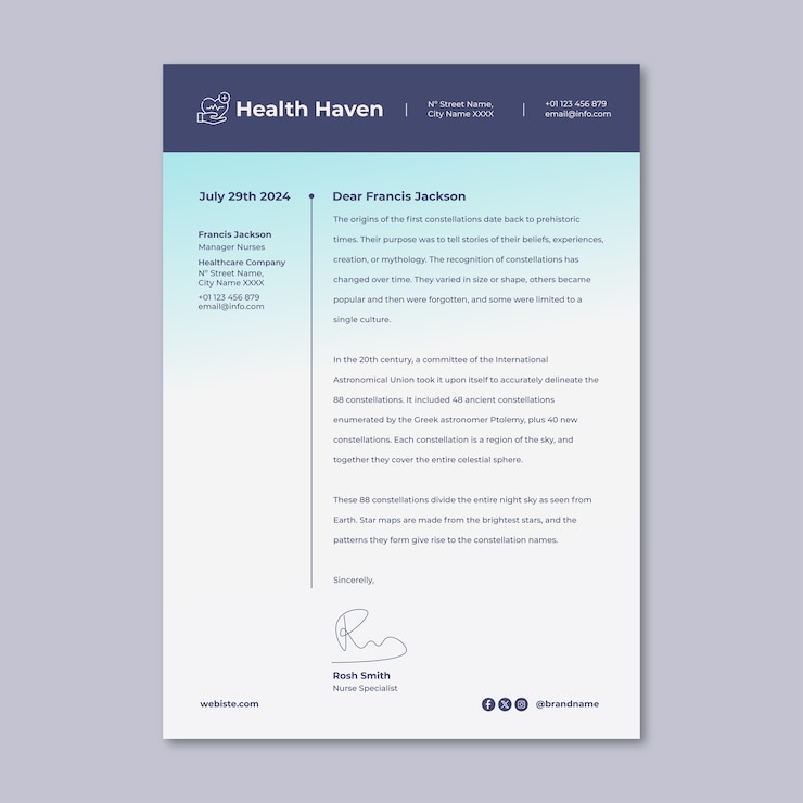 Free Vector nurse cover letter template design