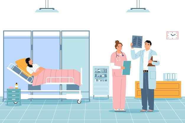 Free vector nurse flat composition with patient and medical staff in hospital vector illustration