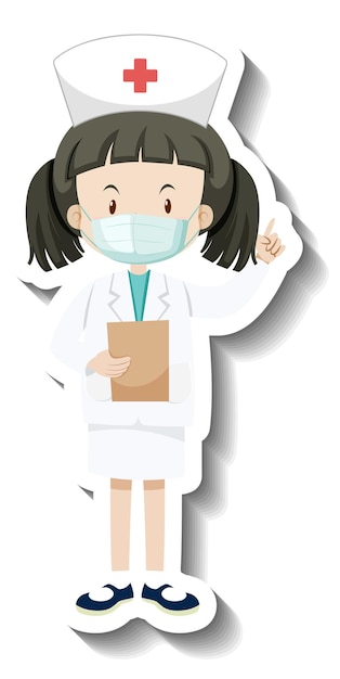 Vettore gratuito una ragazza infermiera che indossa un personaggio dei cartoni animati di maschera