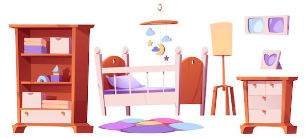 Бесплатное векторное изображение Набор детской мебели на белом фоне