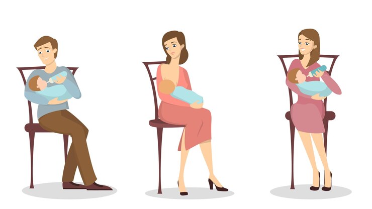 Free Vector nursing parents set mother brestfeeding baby father feeding baby with bottle