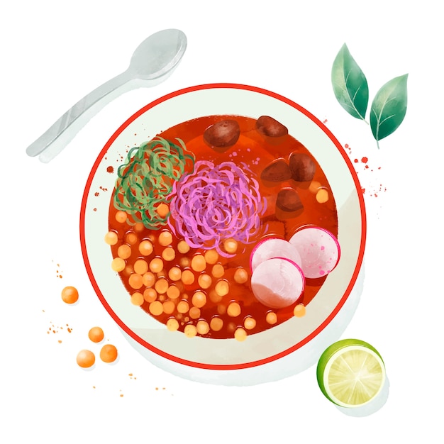 Illustrazione di pozole tradizionale nutriente