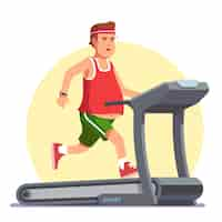 Free vector obese young man running on treadmill