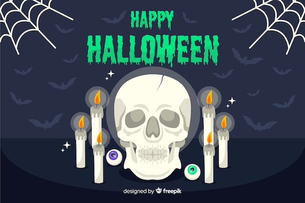 Free vector occultist skull and candles halloween background