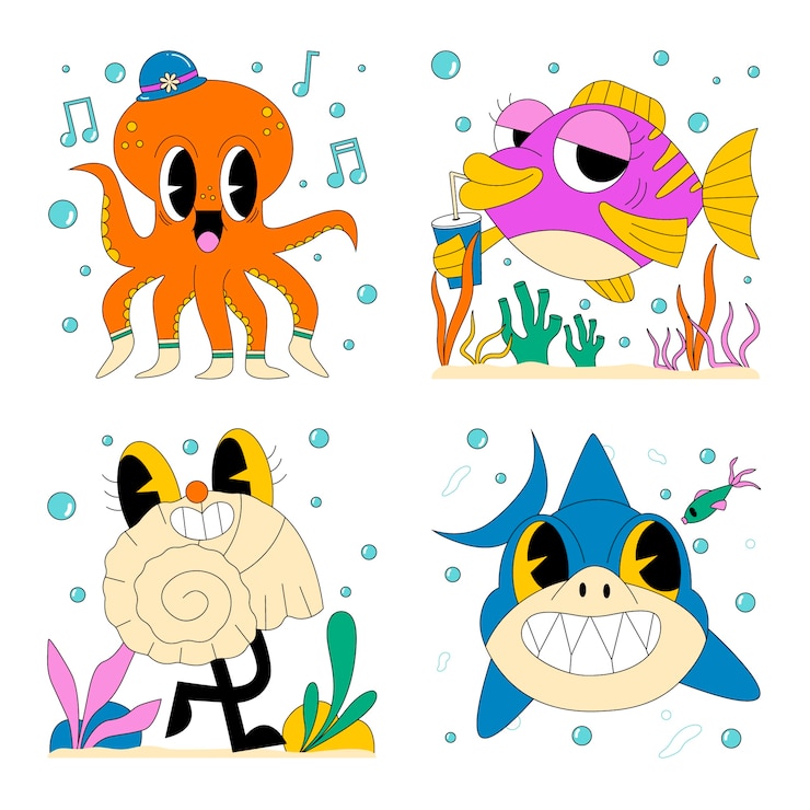 Free Vector ocean acid stickers collection