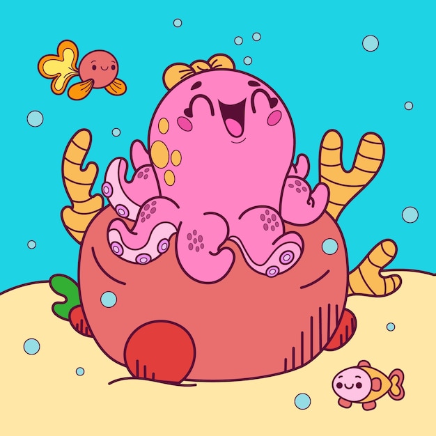 Free vector ocean animals in kawaii style