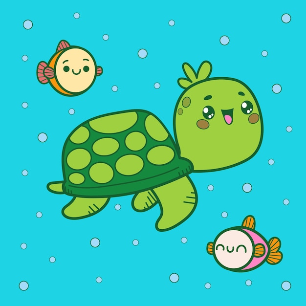 Free vector ocean animals in kawaii style