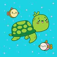 Free vector ocean animals in kawaii style