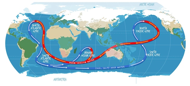 La mappa del mondo attuale dell'oceano con i nomi