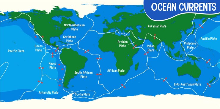 Free Vector the ocean currents map with names