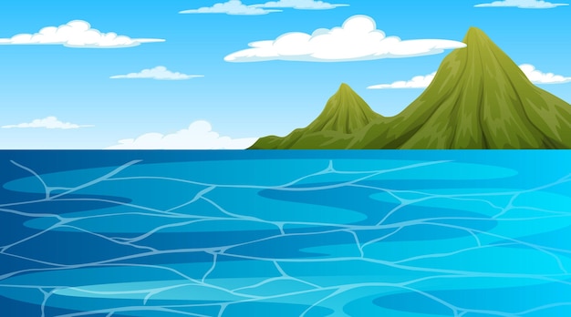 Free vector ocean at daytime landscape scene with mountain