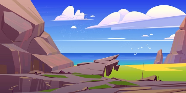 Бесплатное векторное изображение Океан скалистый пейзаж море природа со скалами