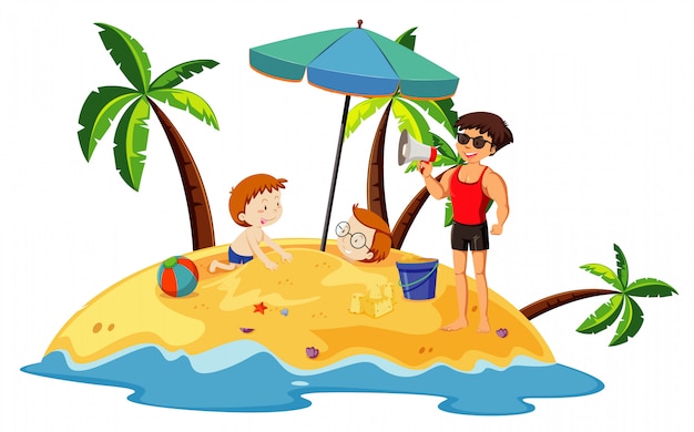 Free vector ocean scene with people having fun on the beach