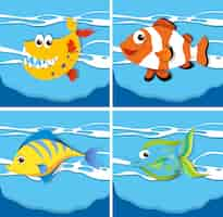 Free vector ocean scene with sea animals underwater