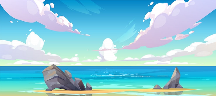 無料Vector 海または海のビーチの自然の静かな風景。