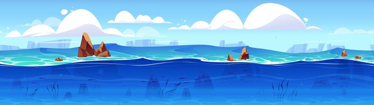 Бесплатный Вектор поперечное сечение подводного фона океана или моря
