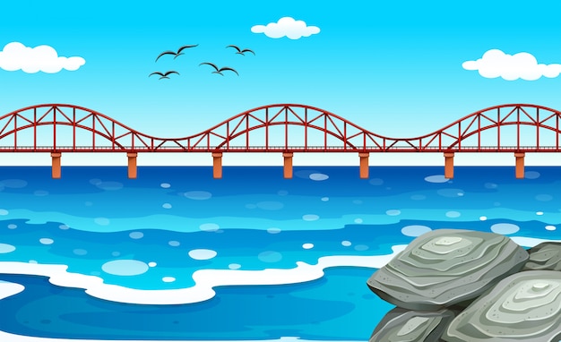 Free vector ocean view with the bridge