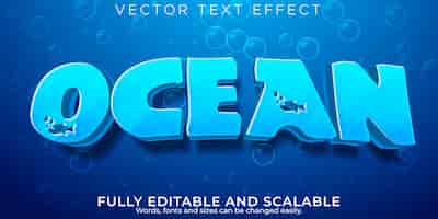 Бесплатное векторное изображение Текстовый эффект морской воды, редактируемый синий и жидкий текстовый стиль