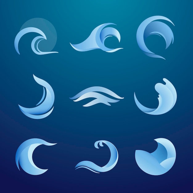 Vettore gratuito adesivo onda oceanica, clipart acqua animata, elemento logo blu per set vettoriale aziendale