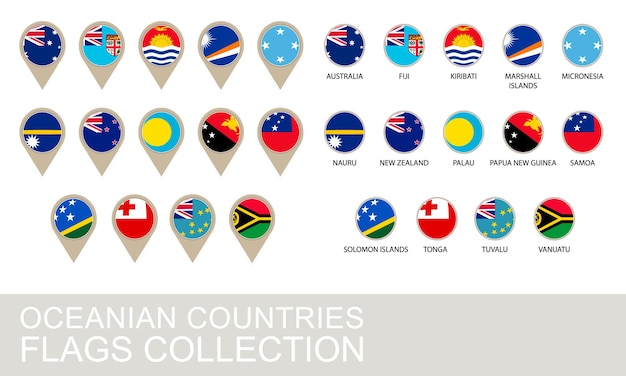오세아니아 국가 깃발 컬렉션, 2 버전 프리미엄 벡터