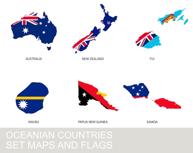 Набор стран океании, карты и флаги