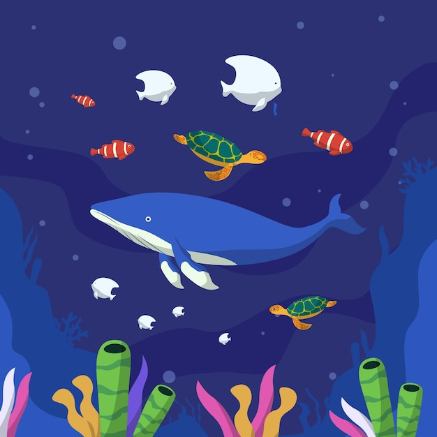 Free vector oceans day event with marine creatures