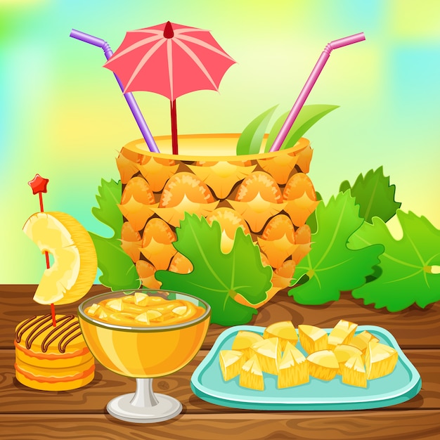 Free vector Сocktail from pineapple illustration