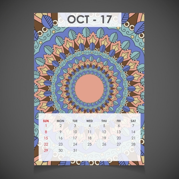 Free Vector october ornamental calendar for 2017