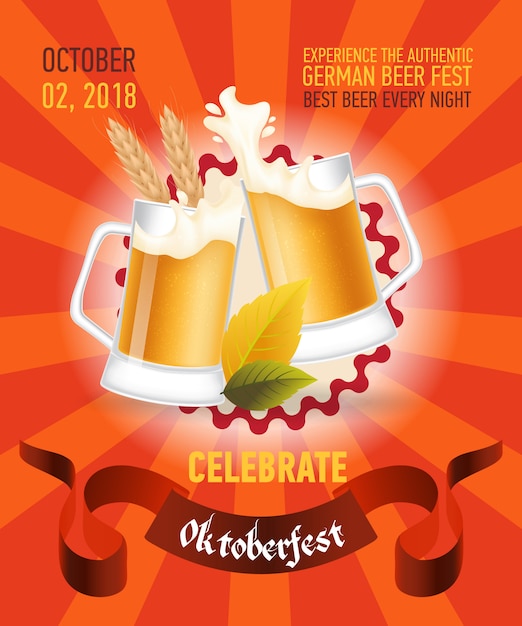 Free vector octoberfest festive red poster design