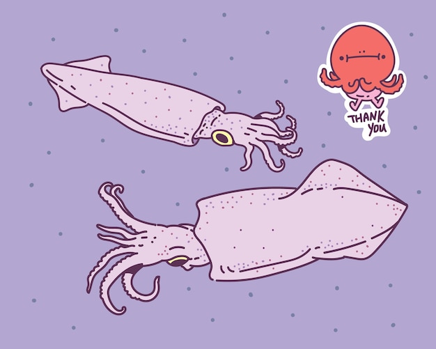 タコの手描き かわいいタコのイラスト プレミアムベクター
